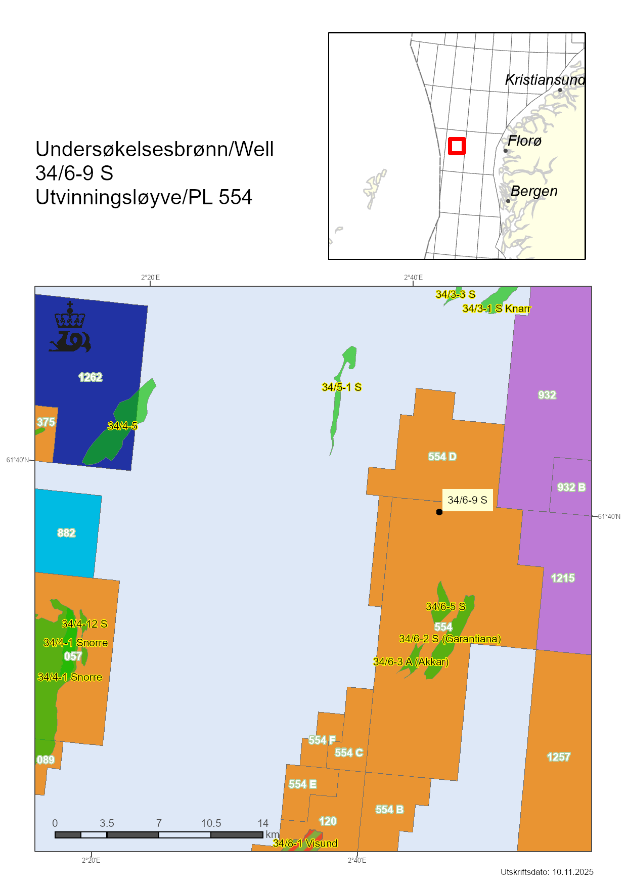 Well showing the location of well 34/6-9 S in the North Sea.