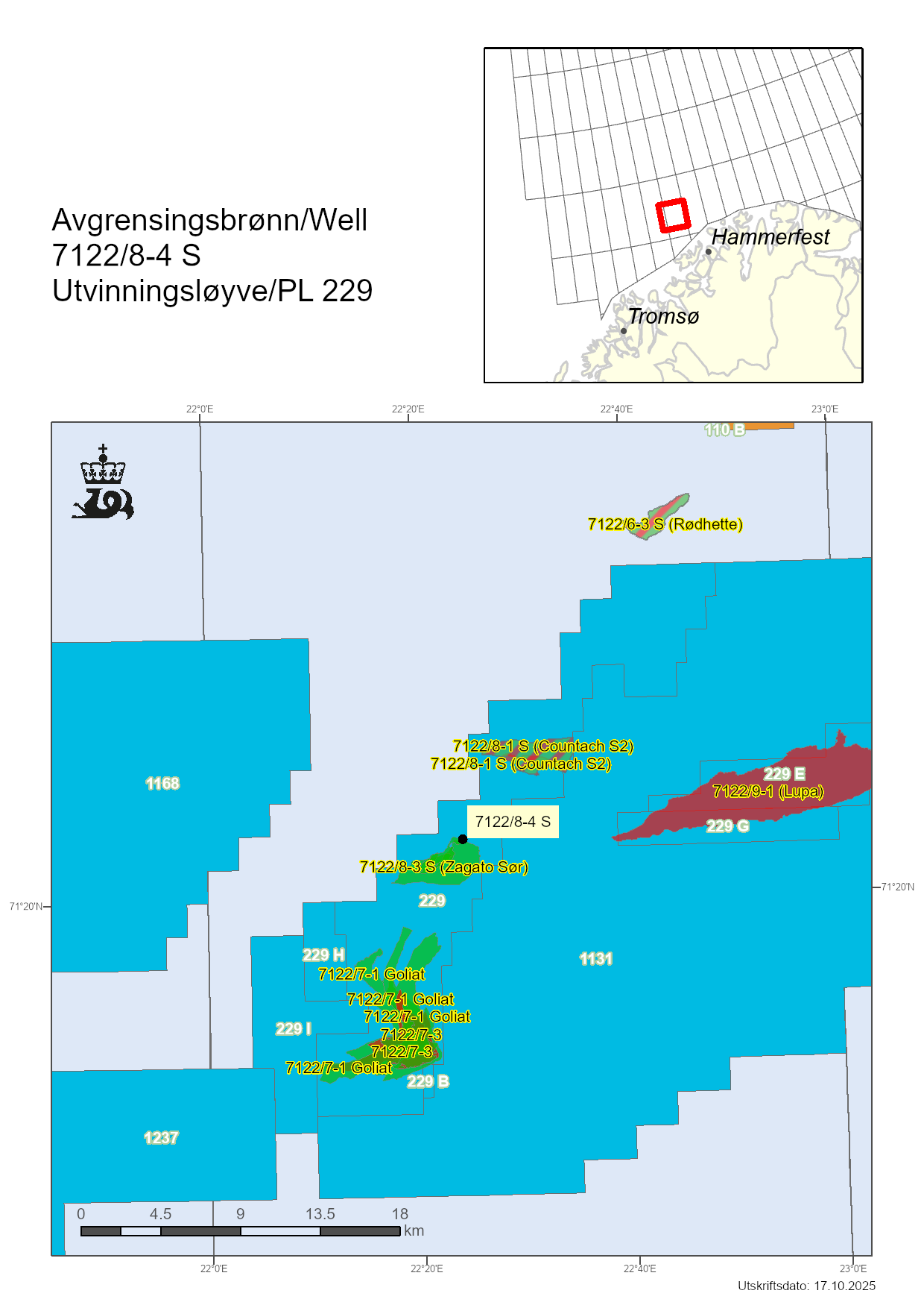 Map showing the location of well 7122/8-4 S in the Barents Sea.