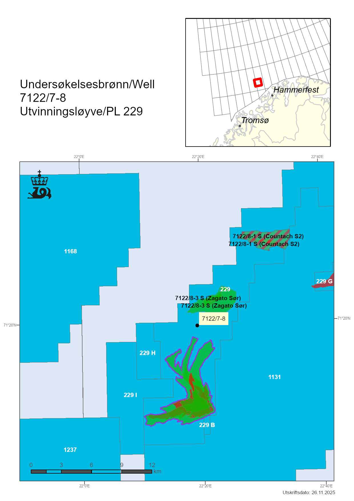 Map showing the location of well 7122/7-8.