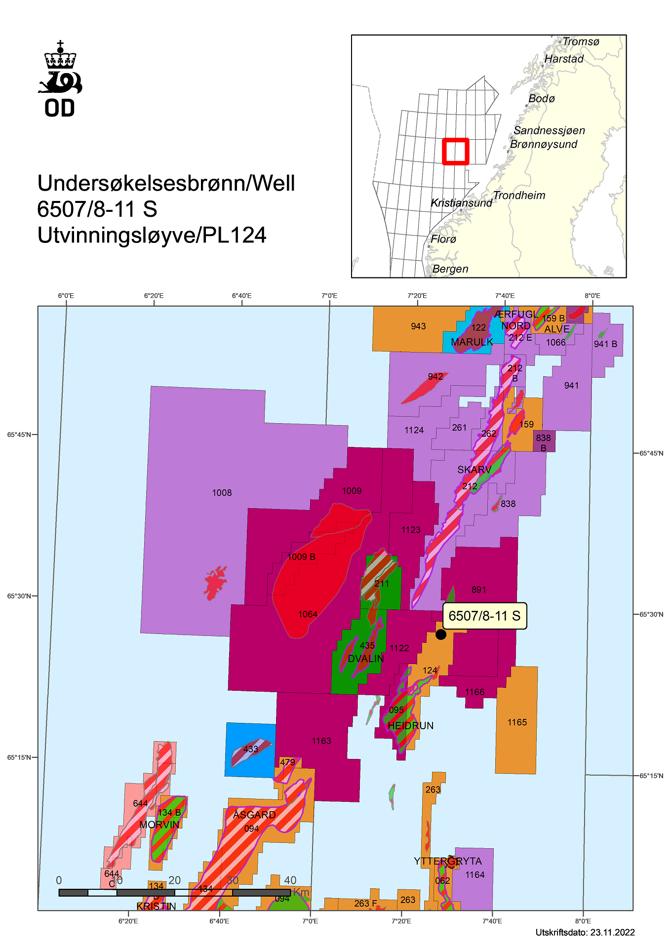 Map showing the location of well 6507/8-11 S.