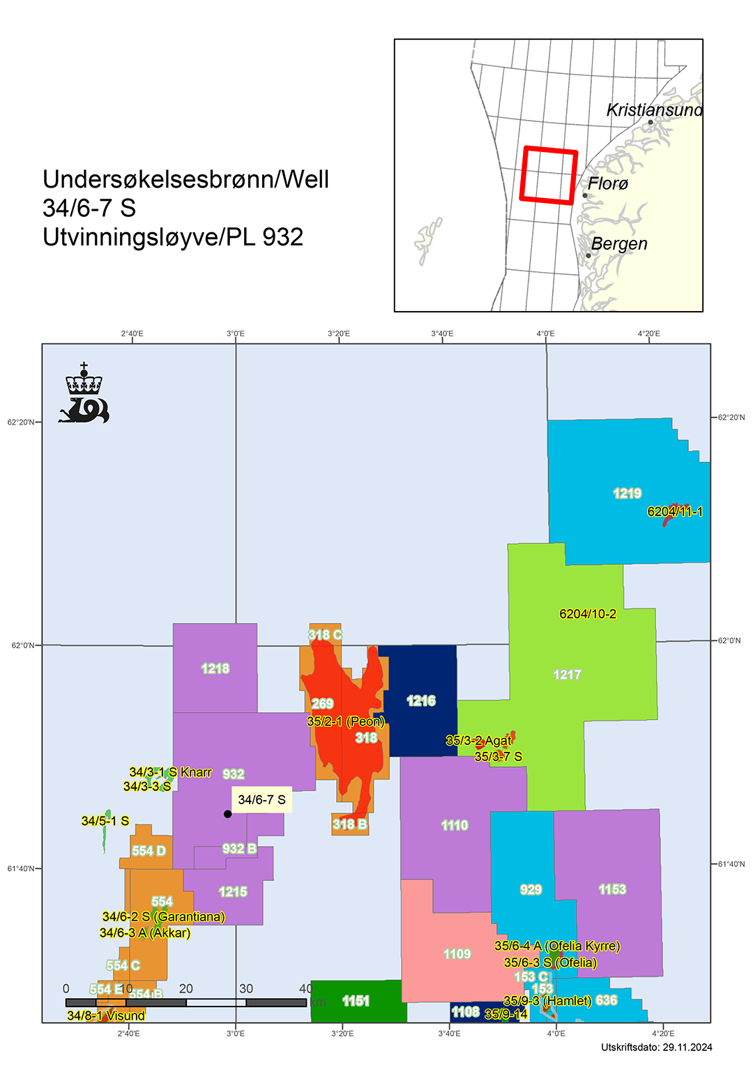 Map showing the location of well 34/6-7 S.