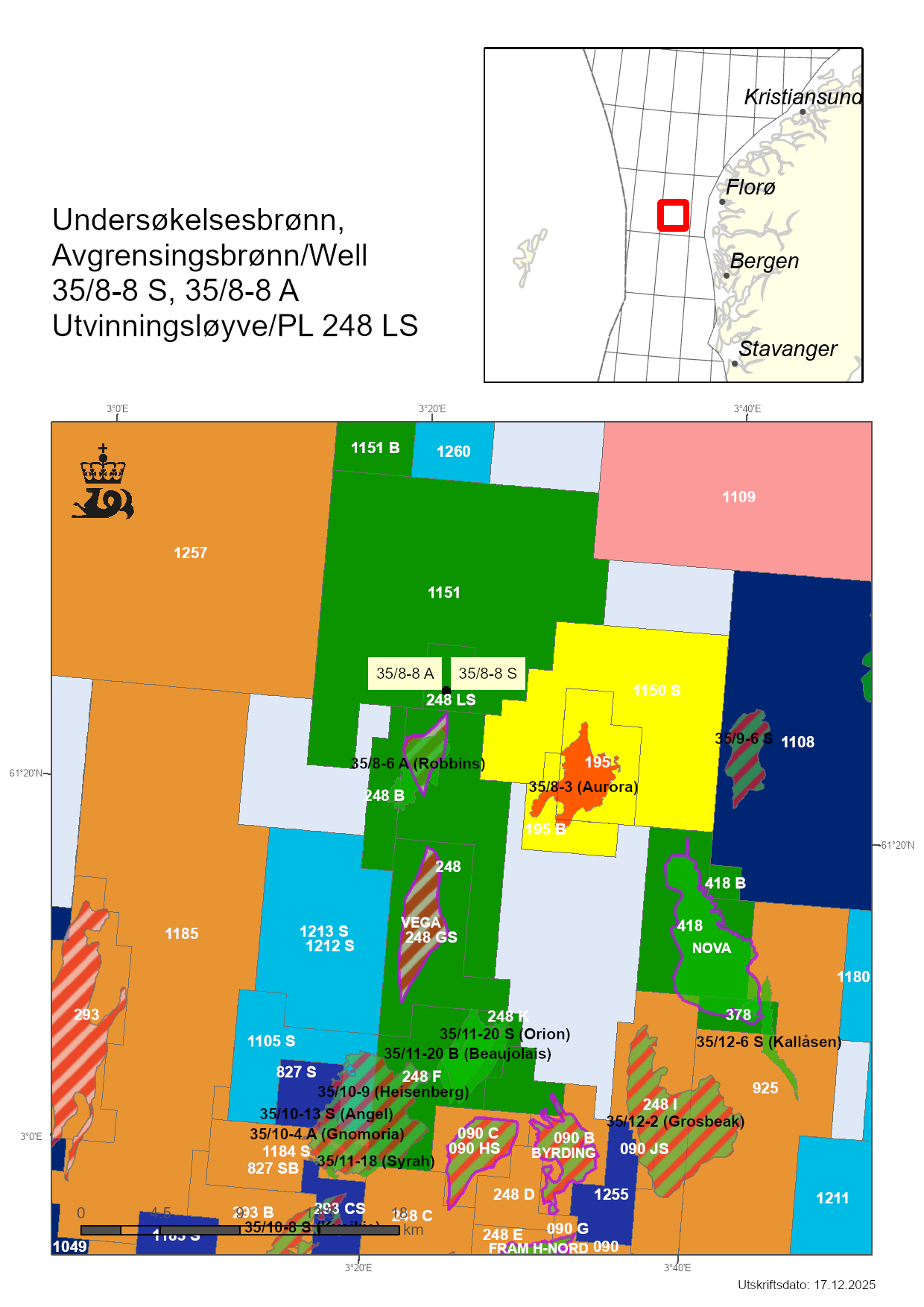 Map showing  the location of the wells 35/8-8 S and A.