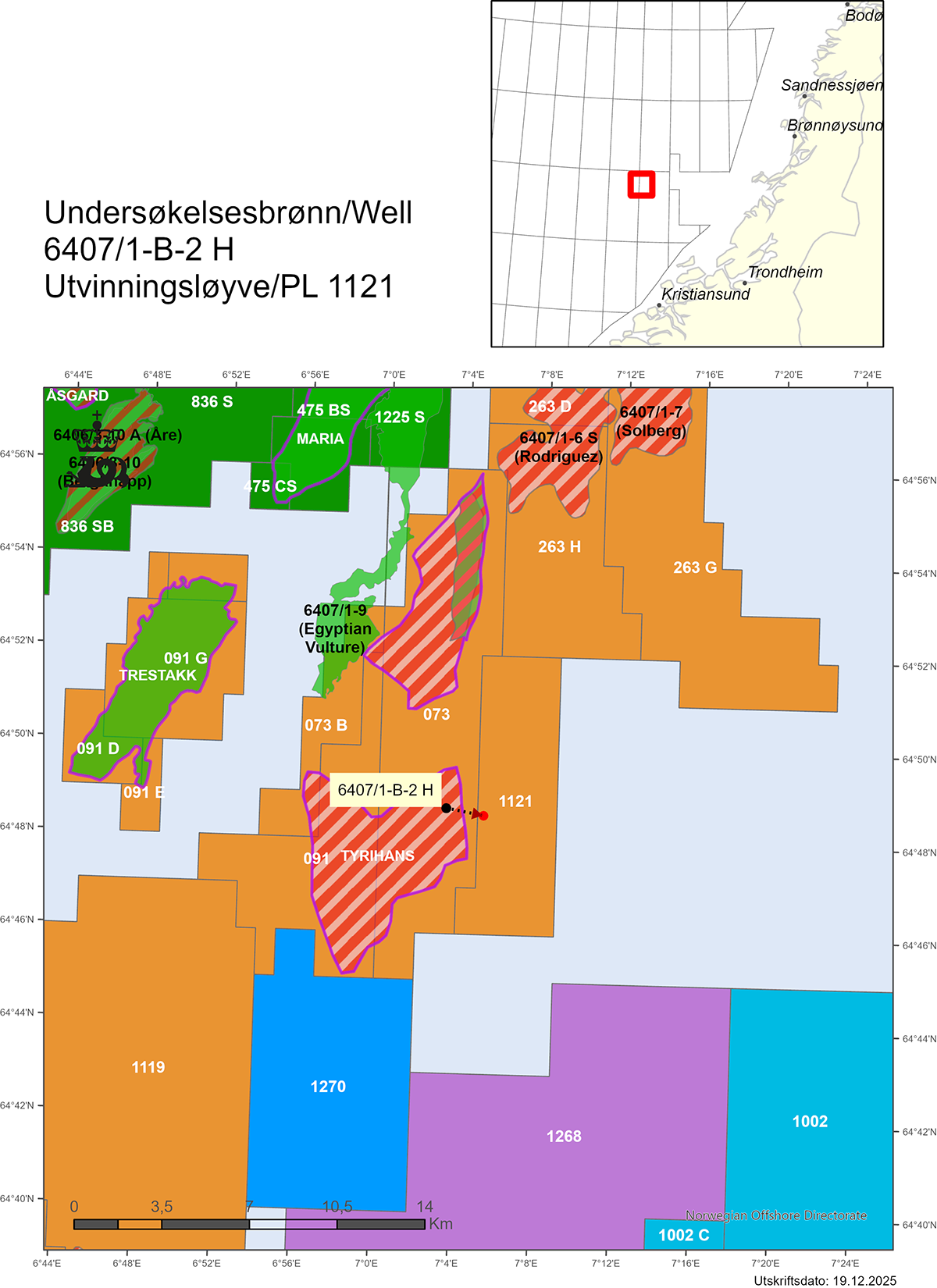 Kart som viser hvor br&oslash;nn 6407/1-B-2 H er lokalisert.
