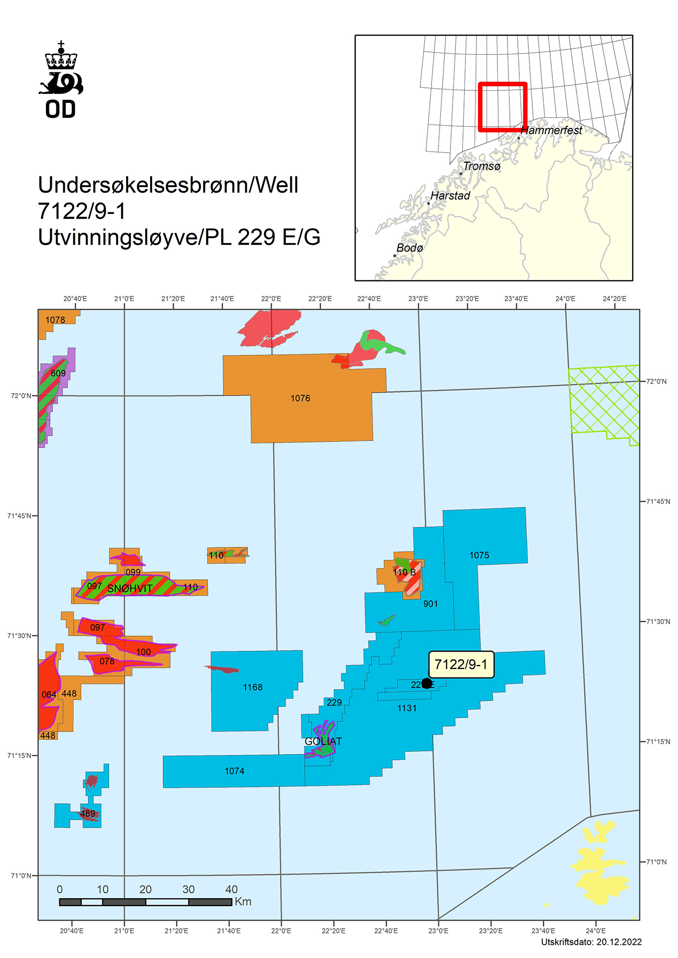 Map showing the location of well 7122/9-1