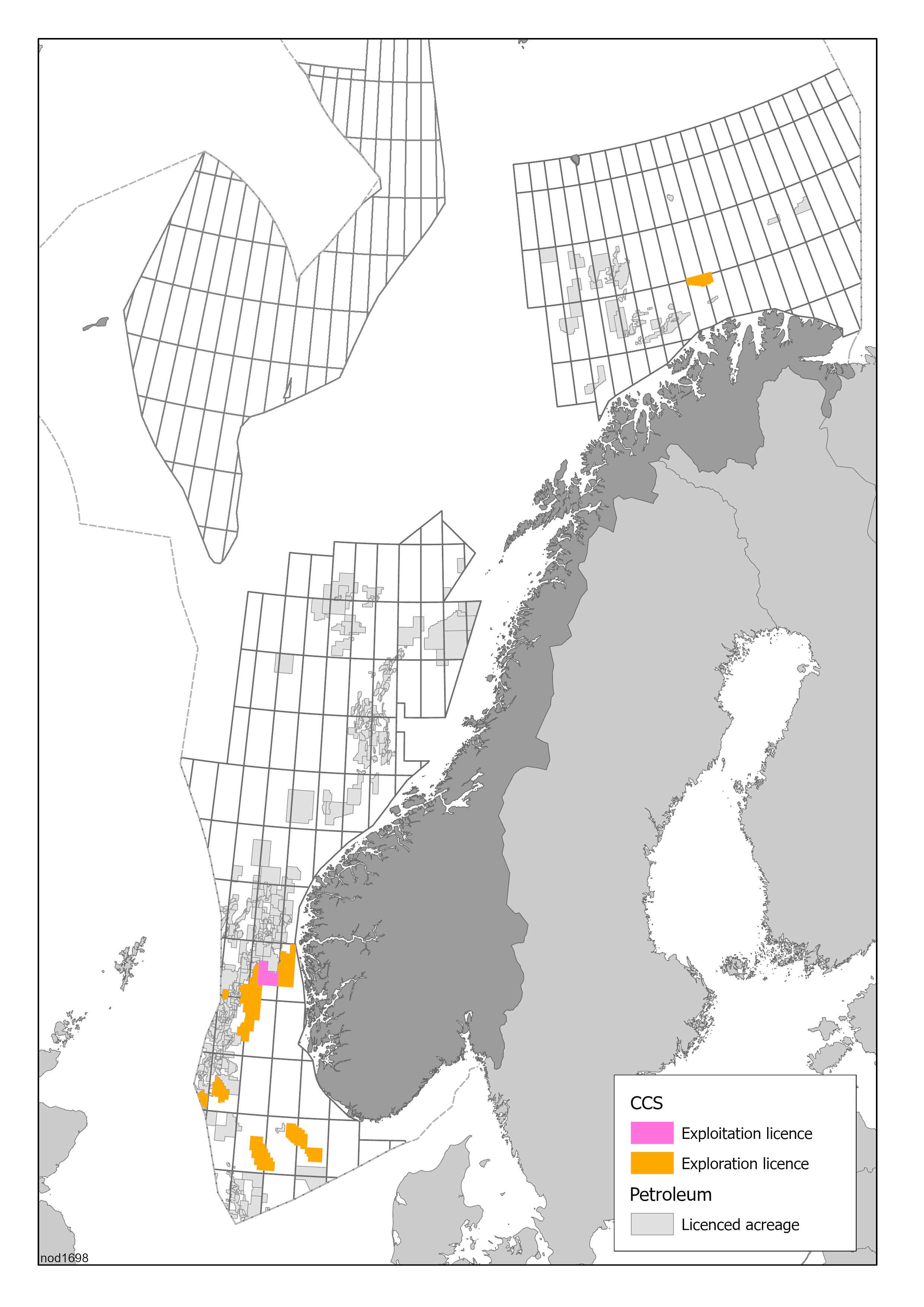 Map showing where CO2 can be stored on the NCS.