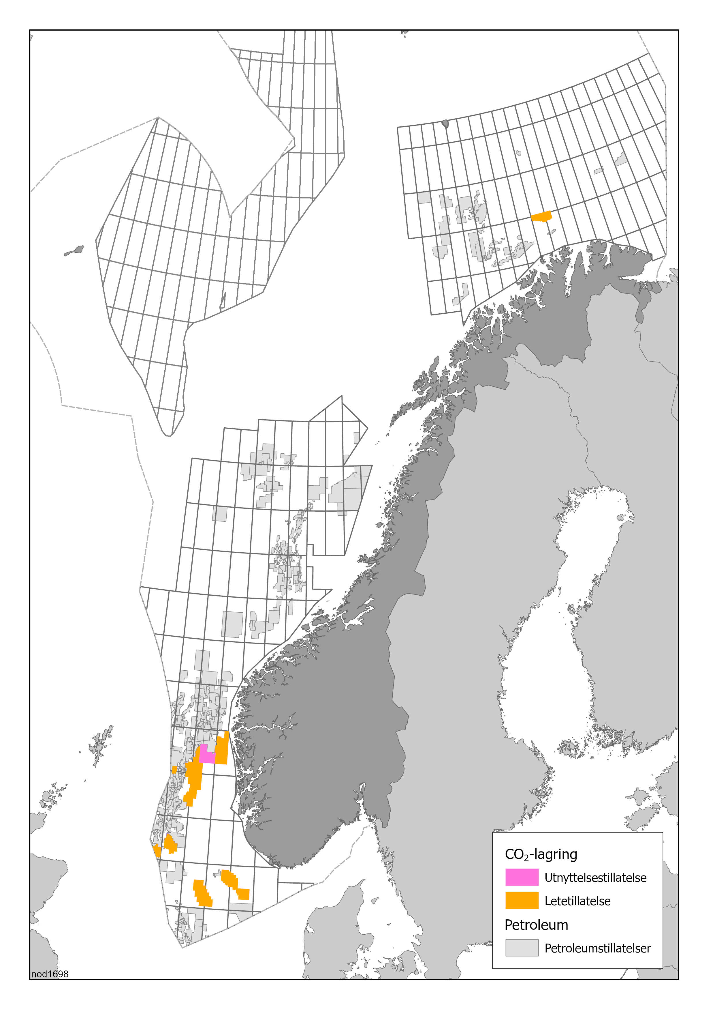 Kart som viser hvor CO2 kan lagres p&aring; norsk sokkel