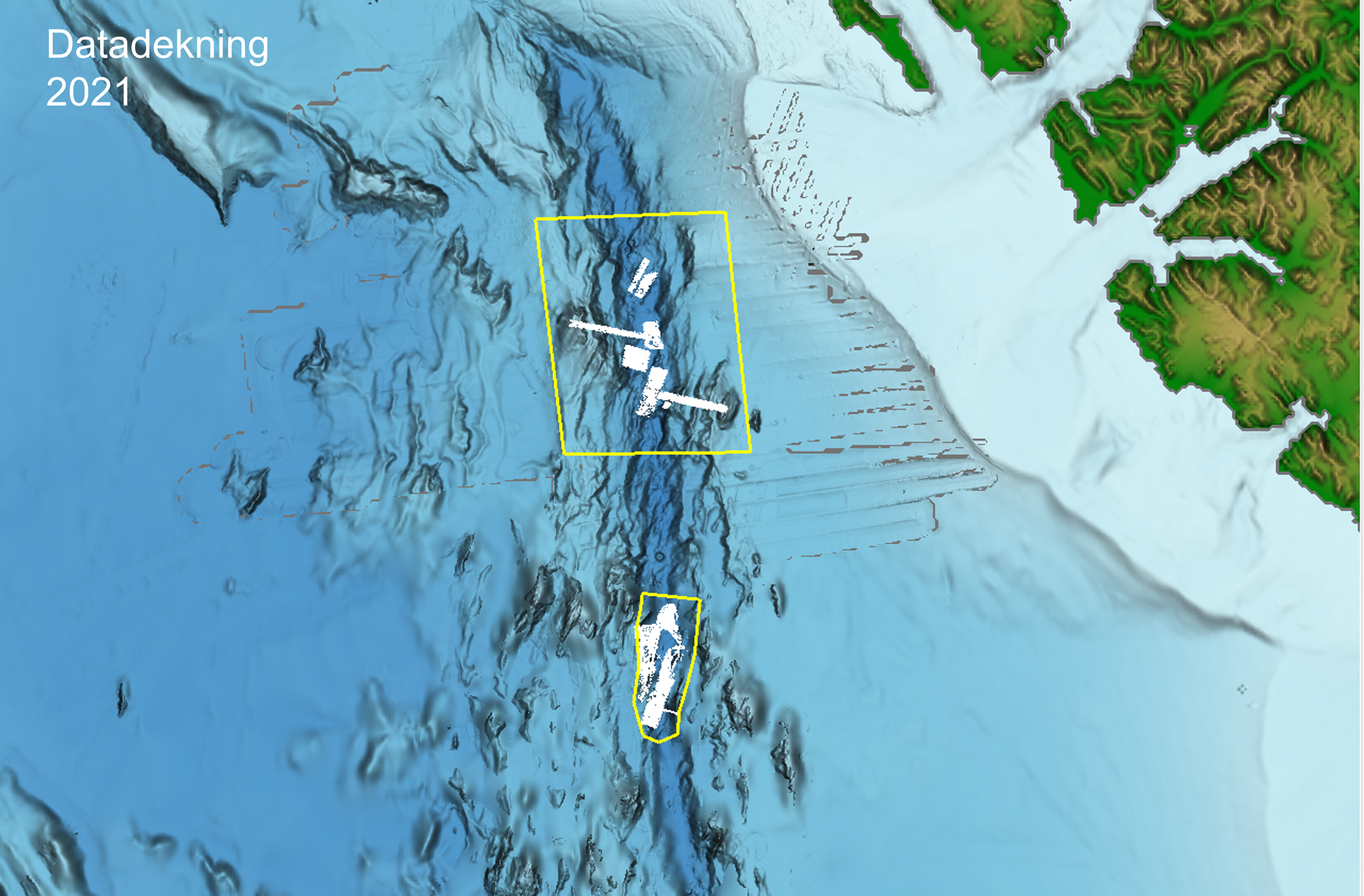 Detaljert kart som viser kartleggingsomraadet, havbunnsmineraler tokt 2021