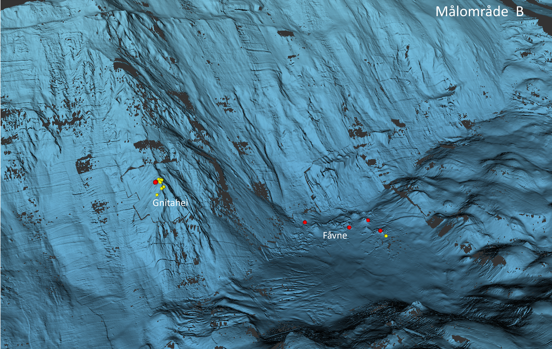 Map showing details of the Area B at Faavne and Gnitahei