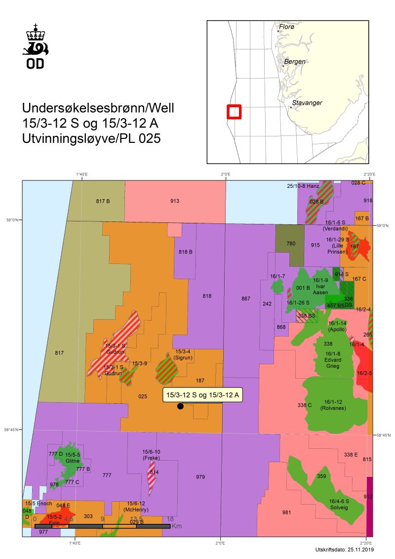 Map of well 15-3-12 in production licence 025