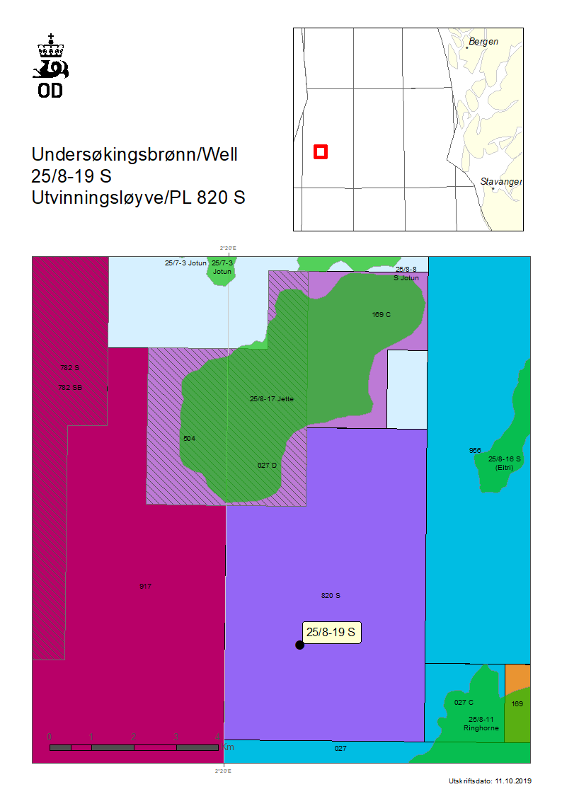 Map showing production licence 820 S