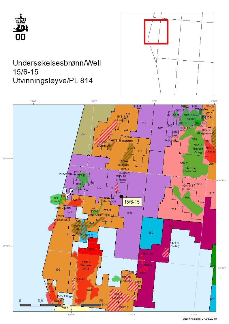 Map, drilling permit for well 15/6-15 