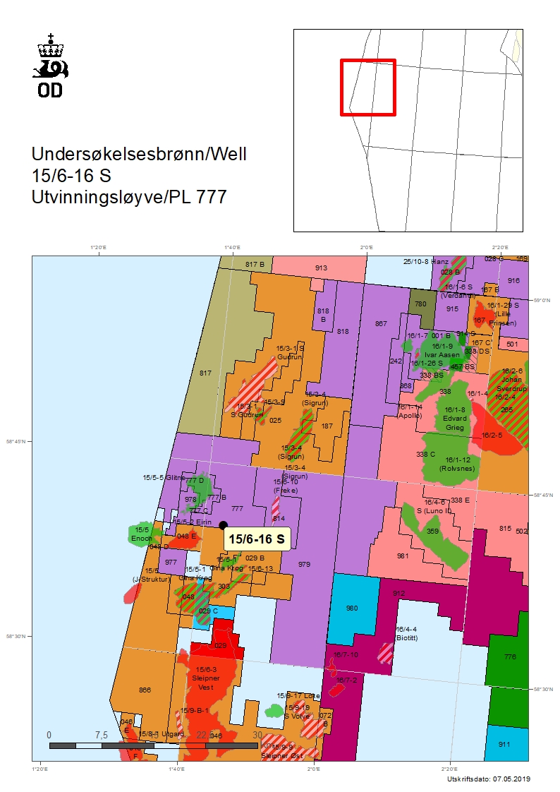 Map, drilling permit for well 15/6-16 S