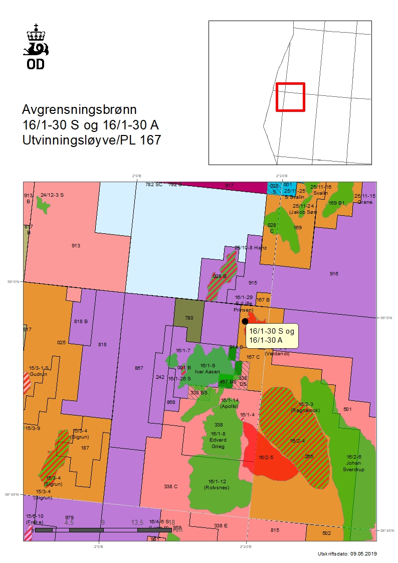 Map of wells 16/1-30 S and 16/1-30 A