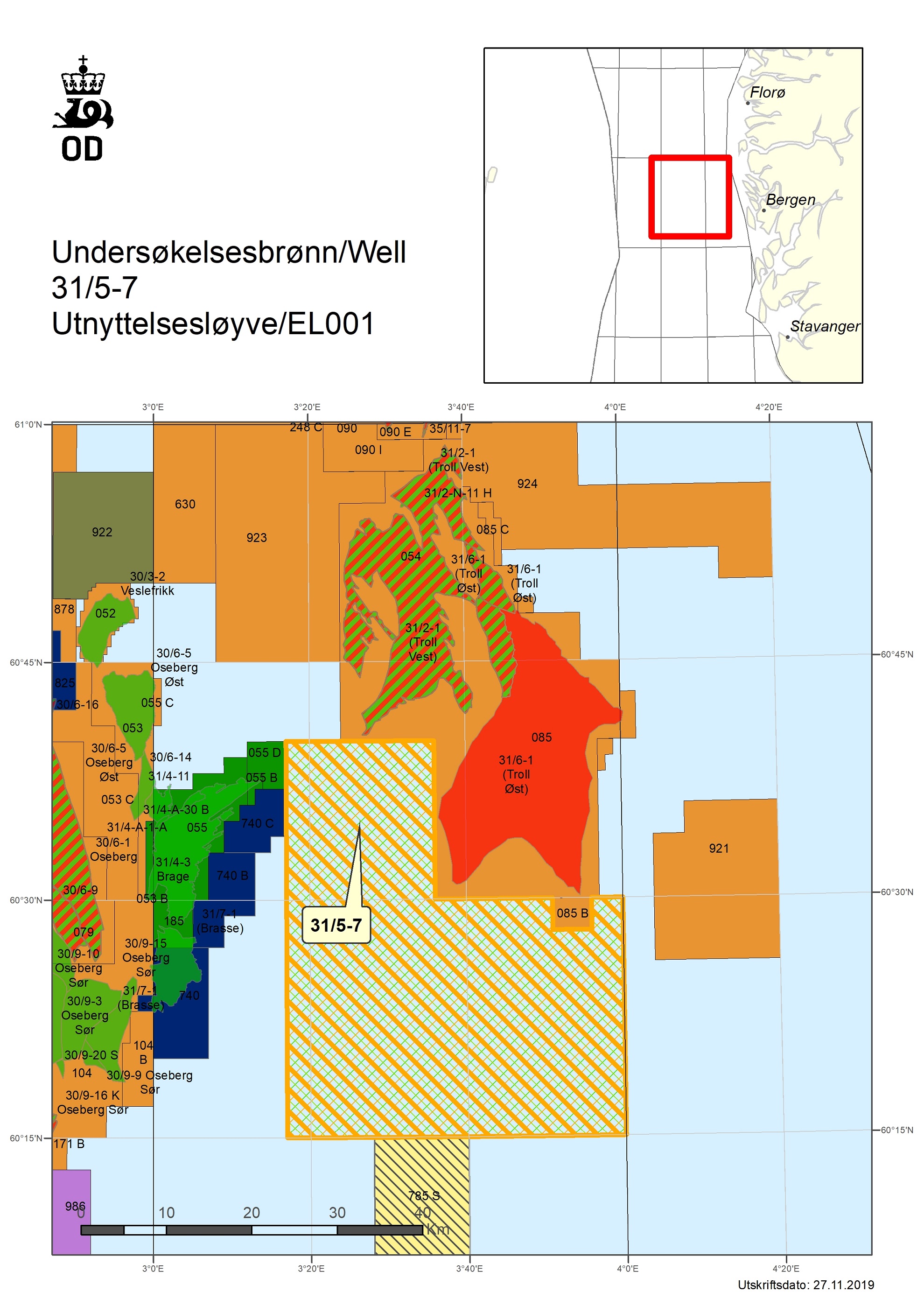 Map of well 31-5-7 in exploitation licence