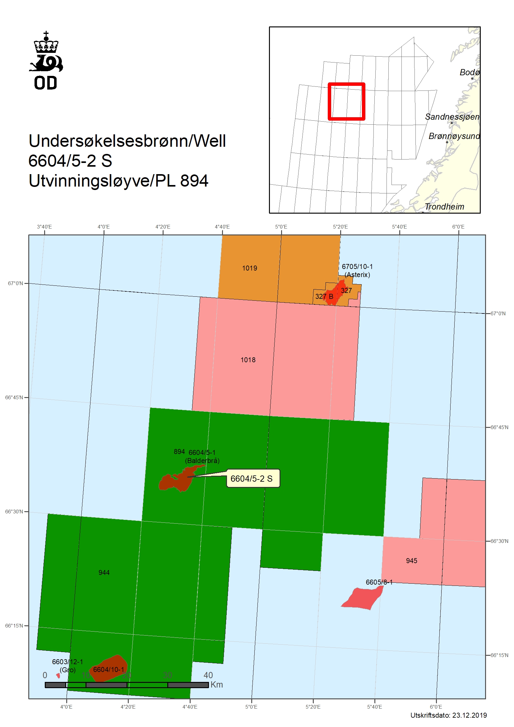 Map showing well 6604/5-2 S