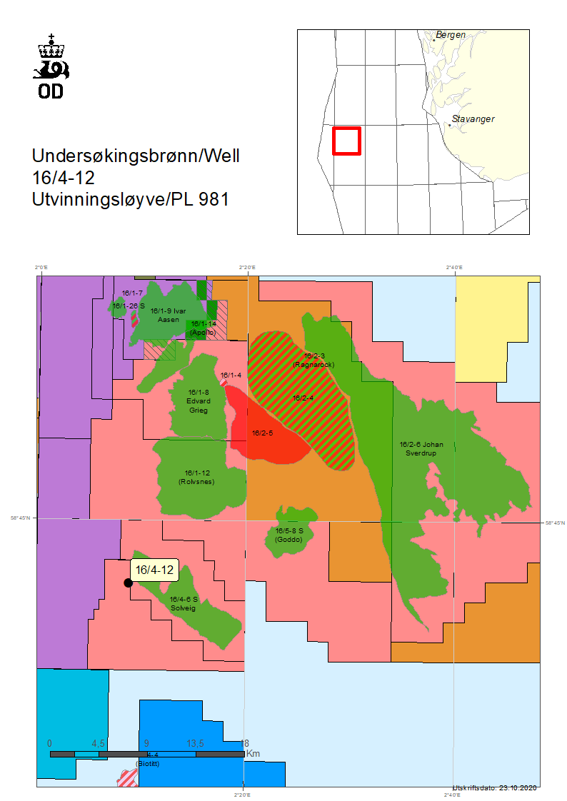 Map showing the location of well 16/4-12