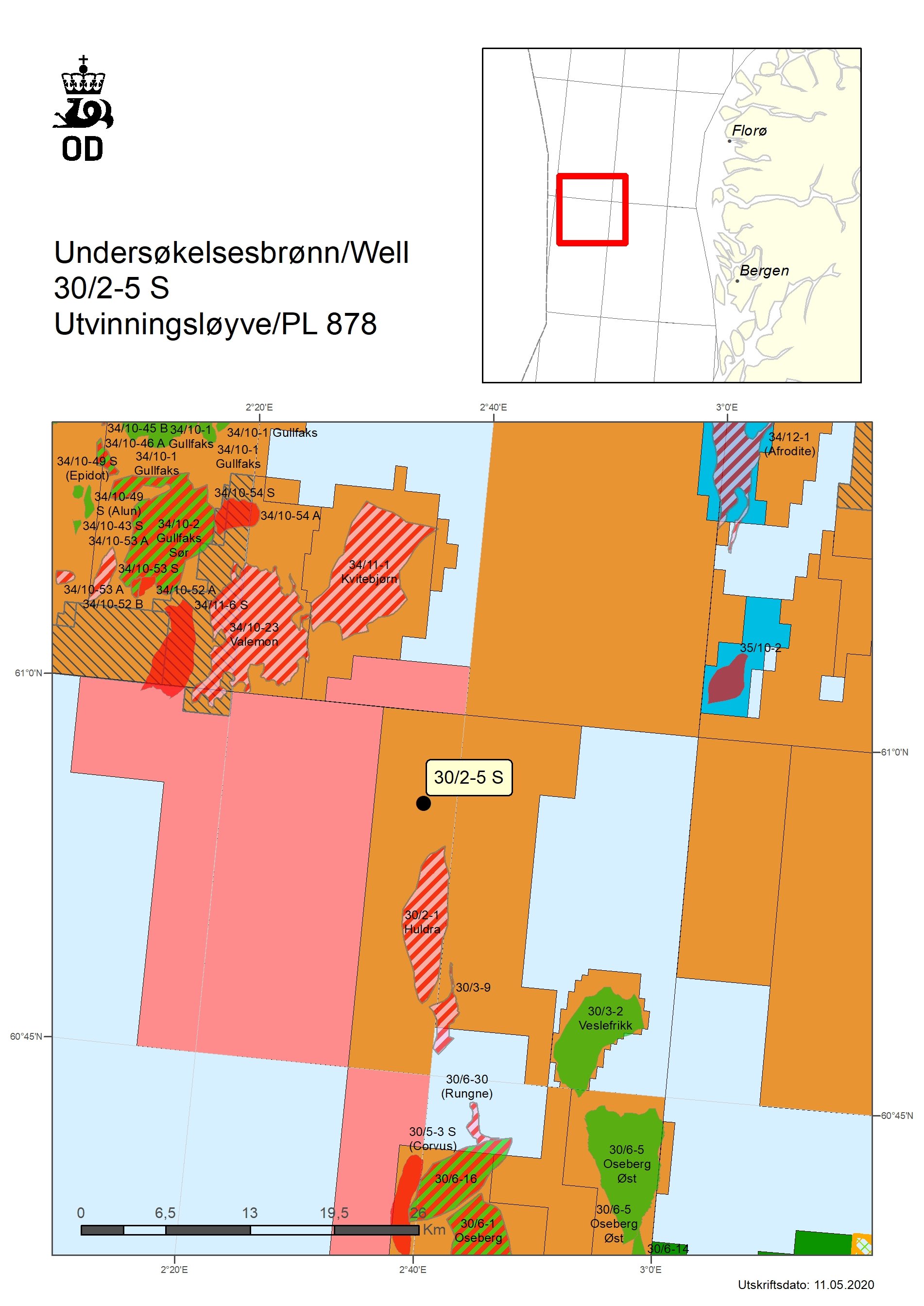 Map showing well 30-2-5-S