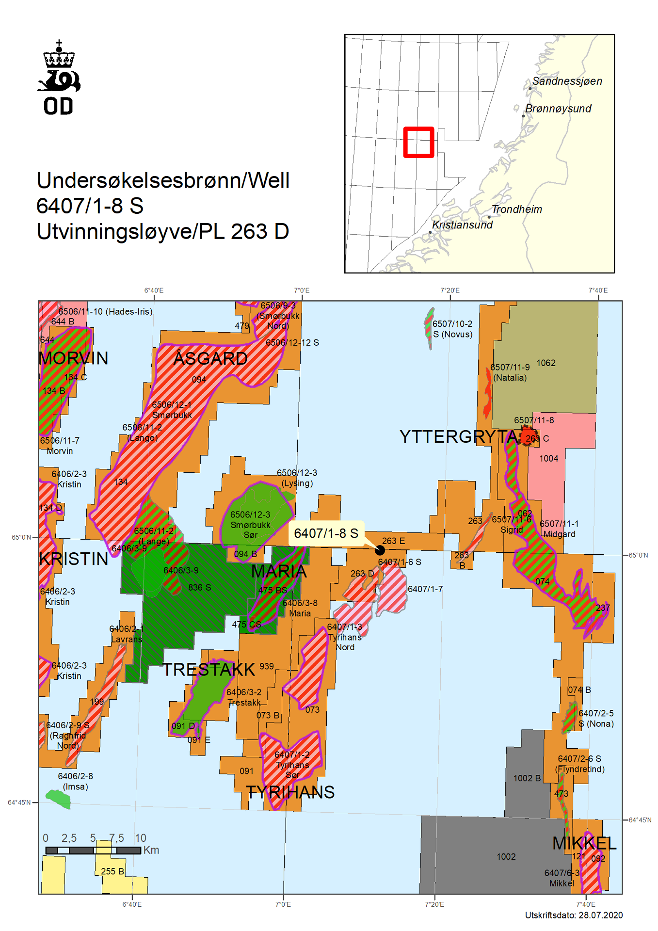 Map of well 6407/1-8 S