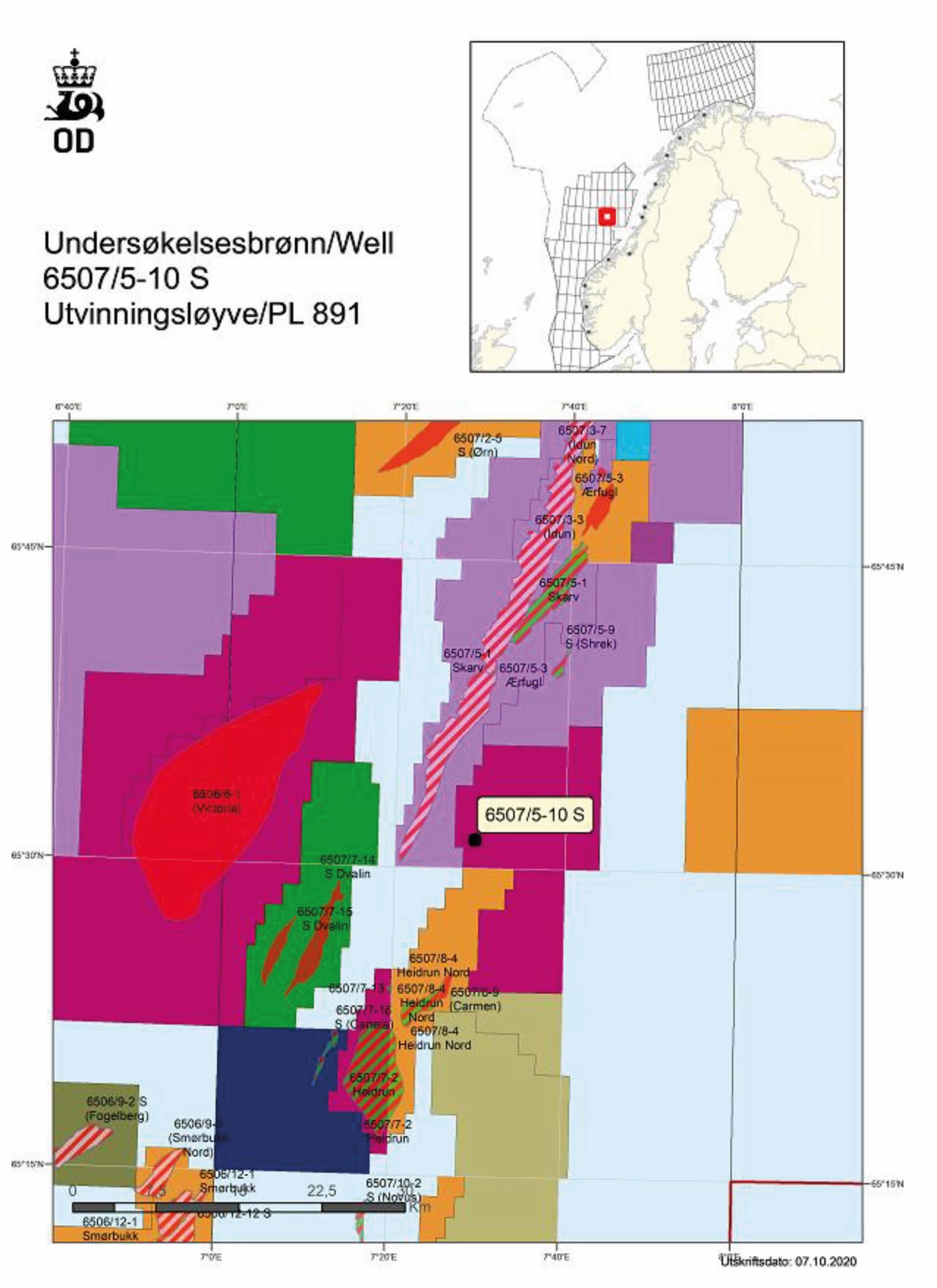 Map showing well 6507/5-10 S 