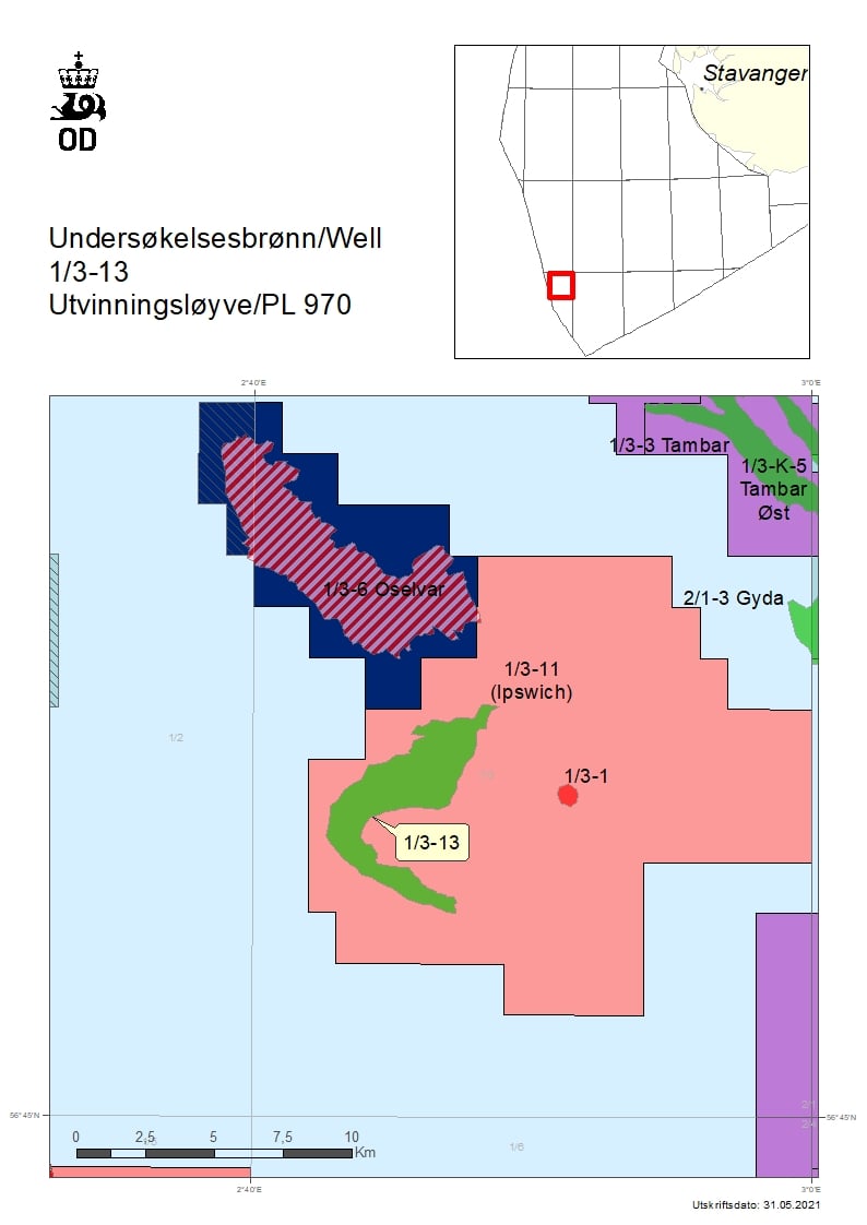 Map showing the location of well 1/3-13