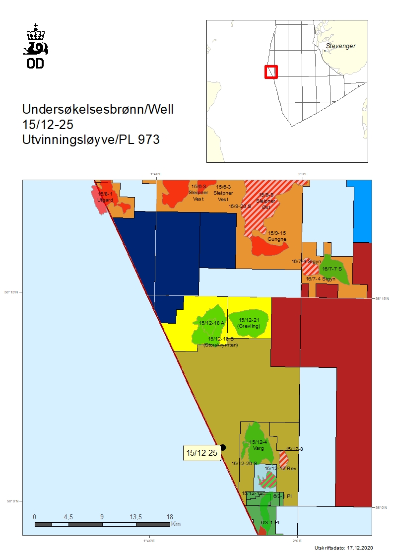 Map showing th location of well 15/12-25