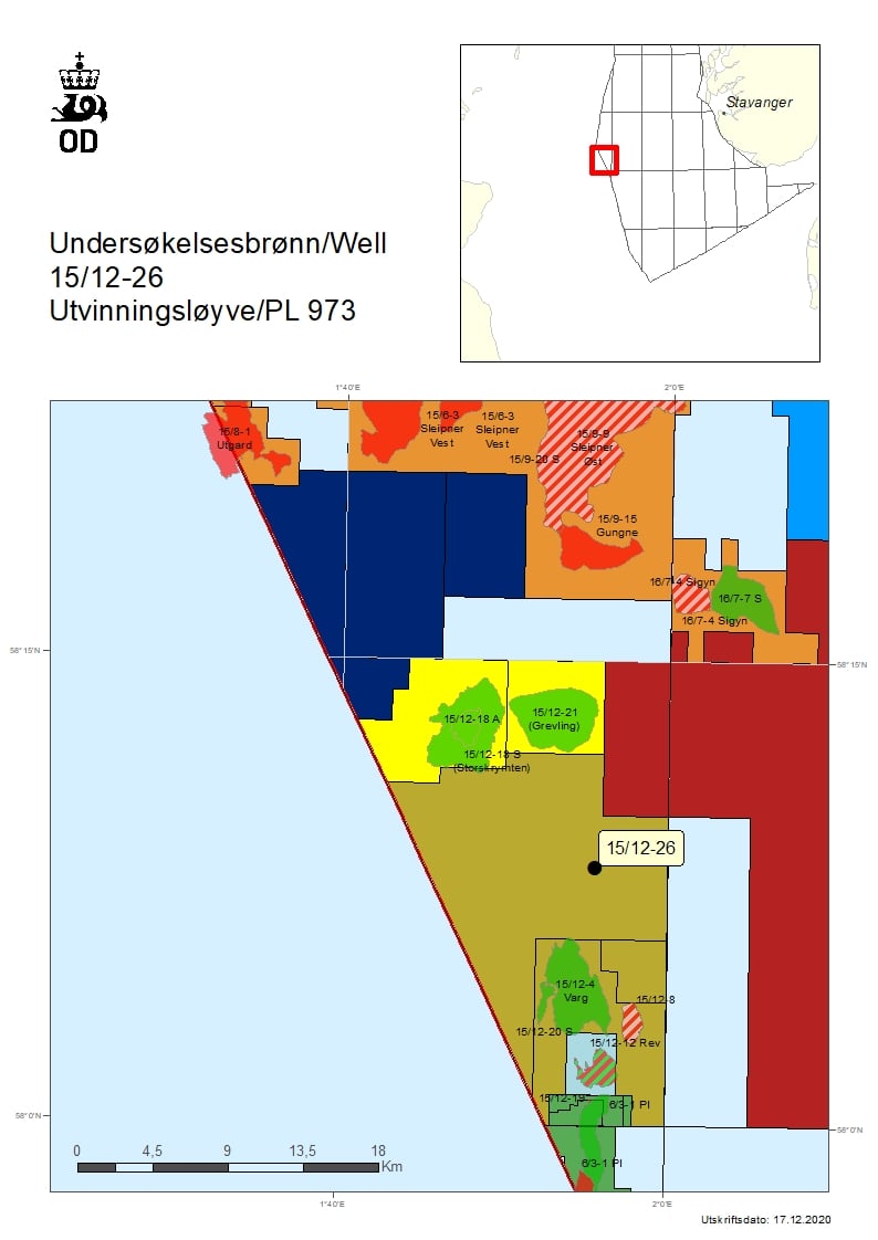 Map showing the location of well 15/12-26