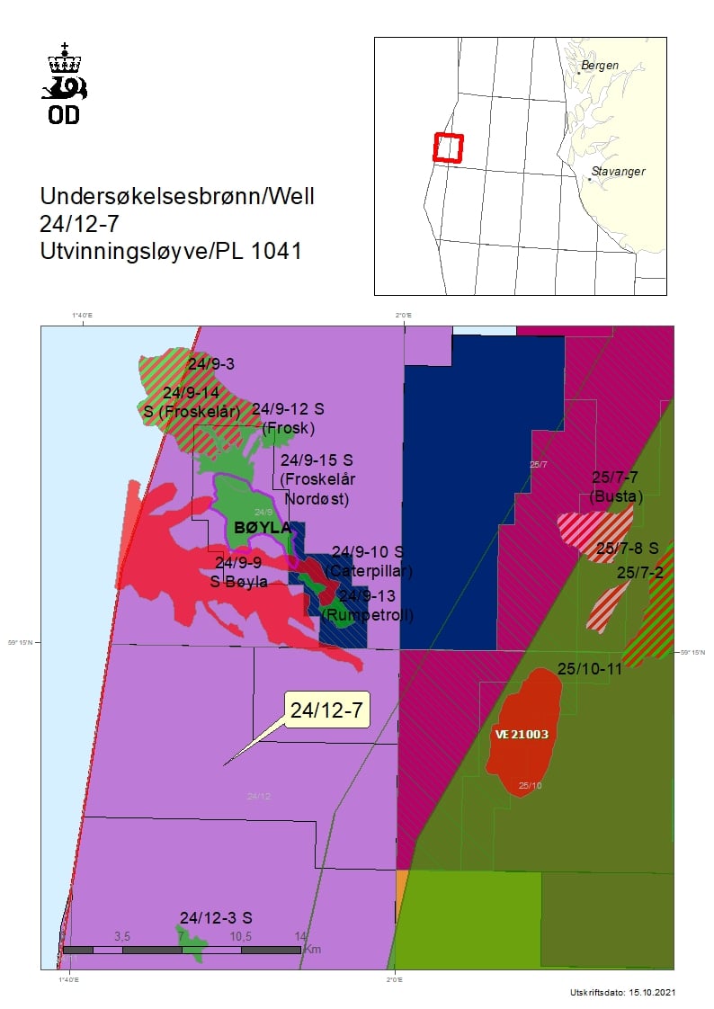 Map showing the location of well 24/12-7