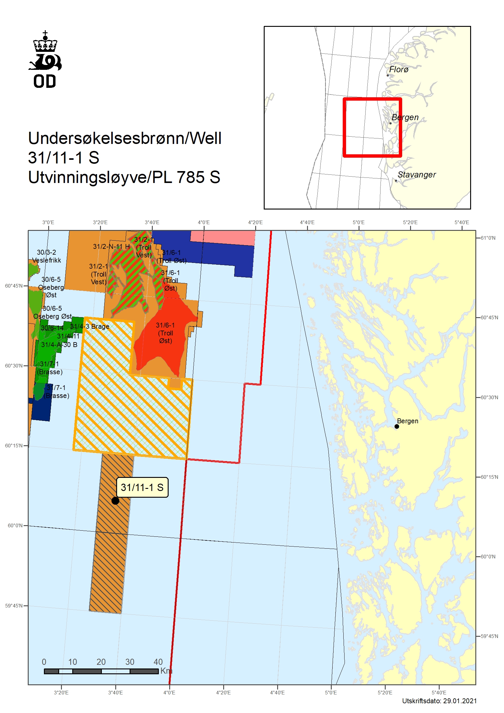 Map showing location of well 31/11-1 S