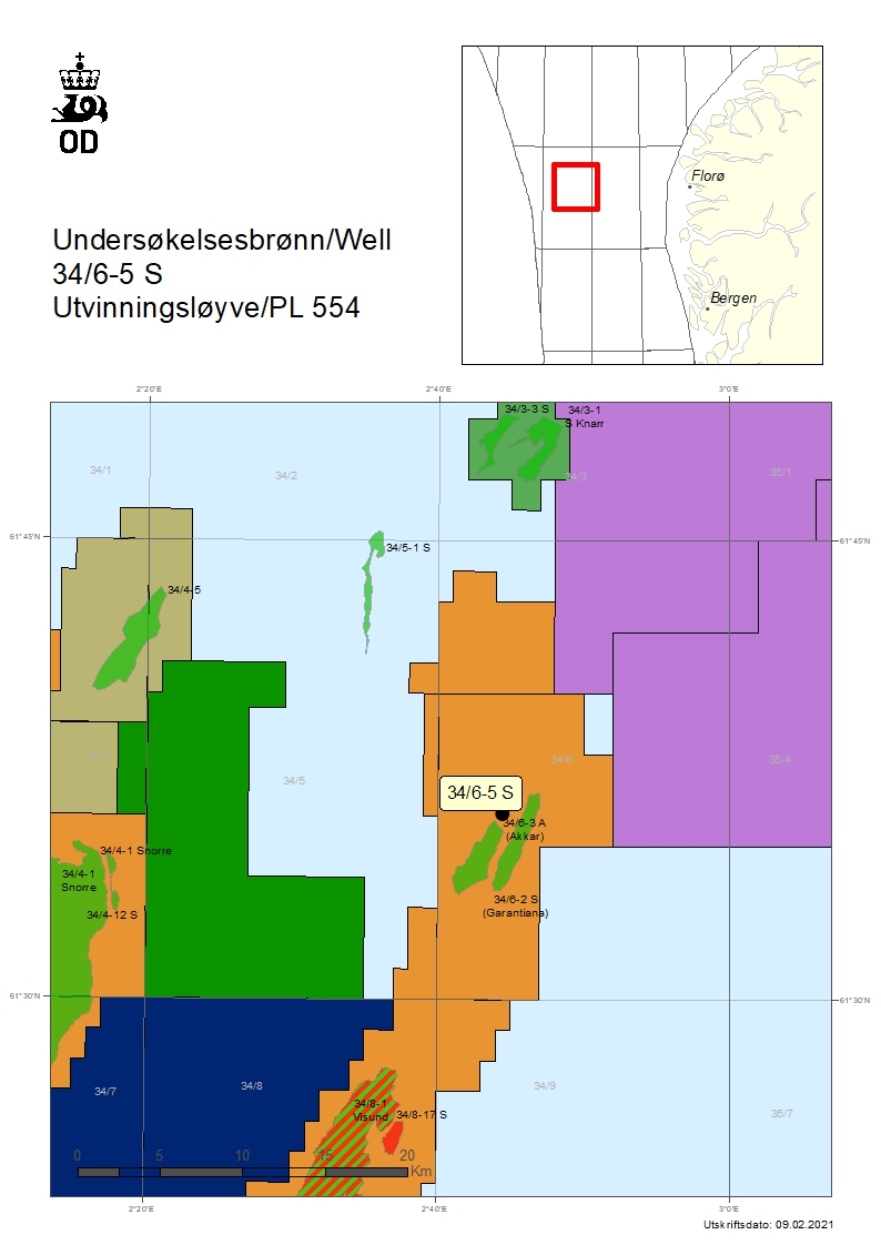 Map showing the location well 34/6-5 S