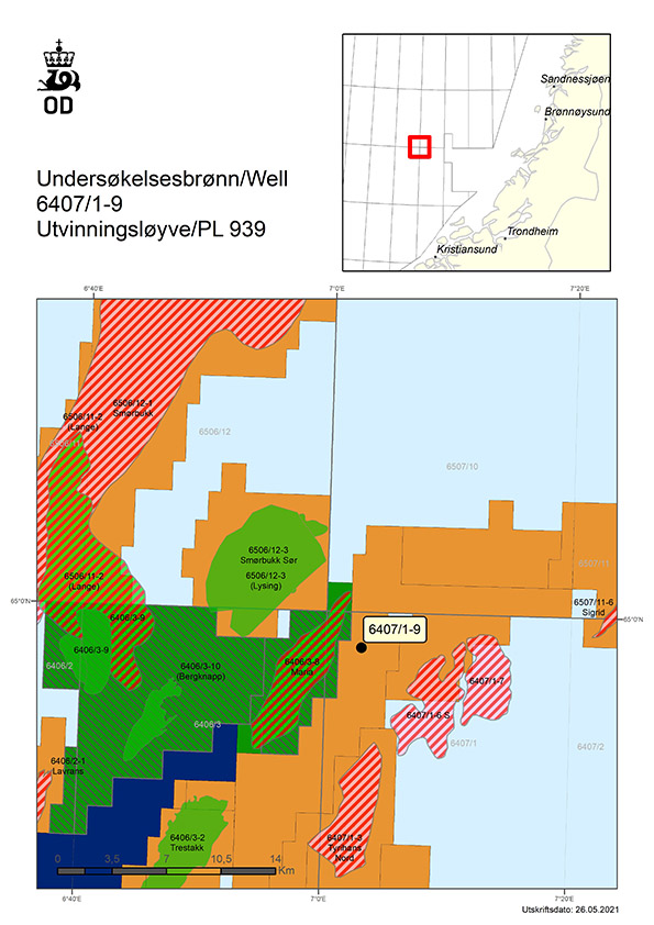 Map showing the location of well 6407/9-1