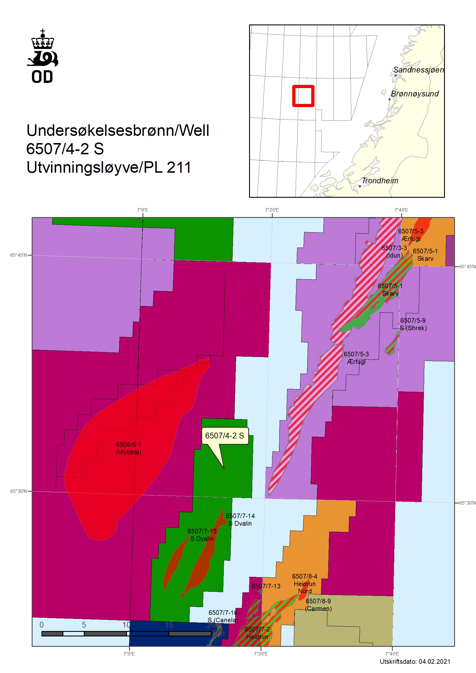 Map showing the location of well 6507/4-2 S