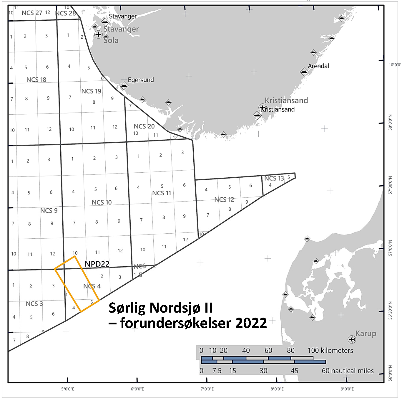 Kart over sørlige Nordsjøen