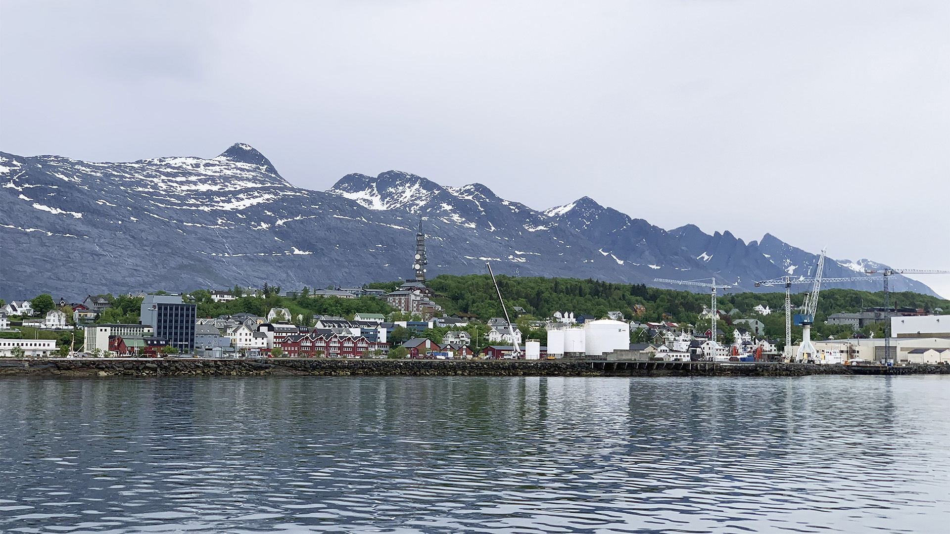 Photo of the city Sandnessjoen from the sea