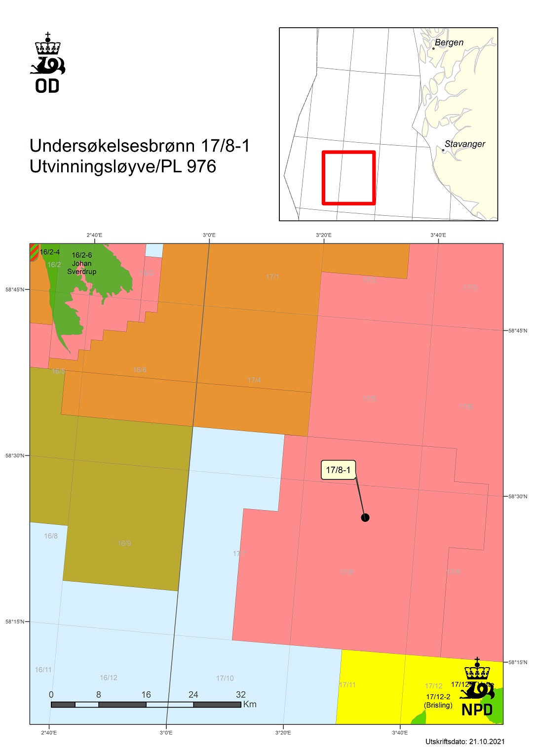 Map showing the location of well 17/8-1.