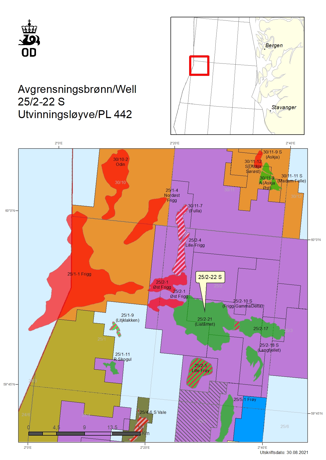 Map showing the location of well 25/2-22 S