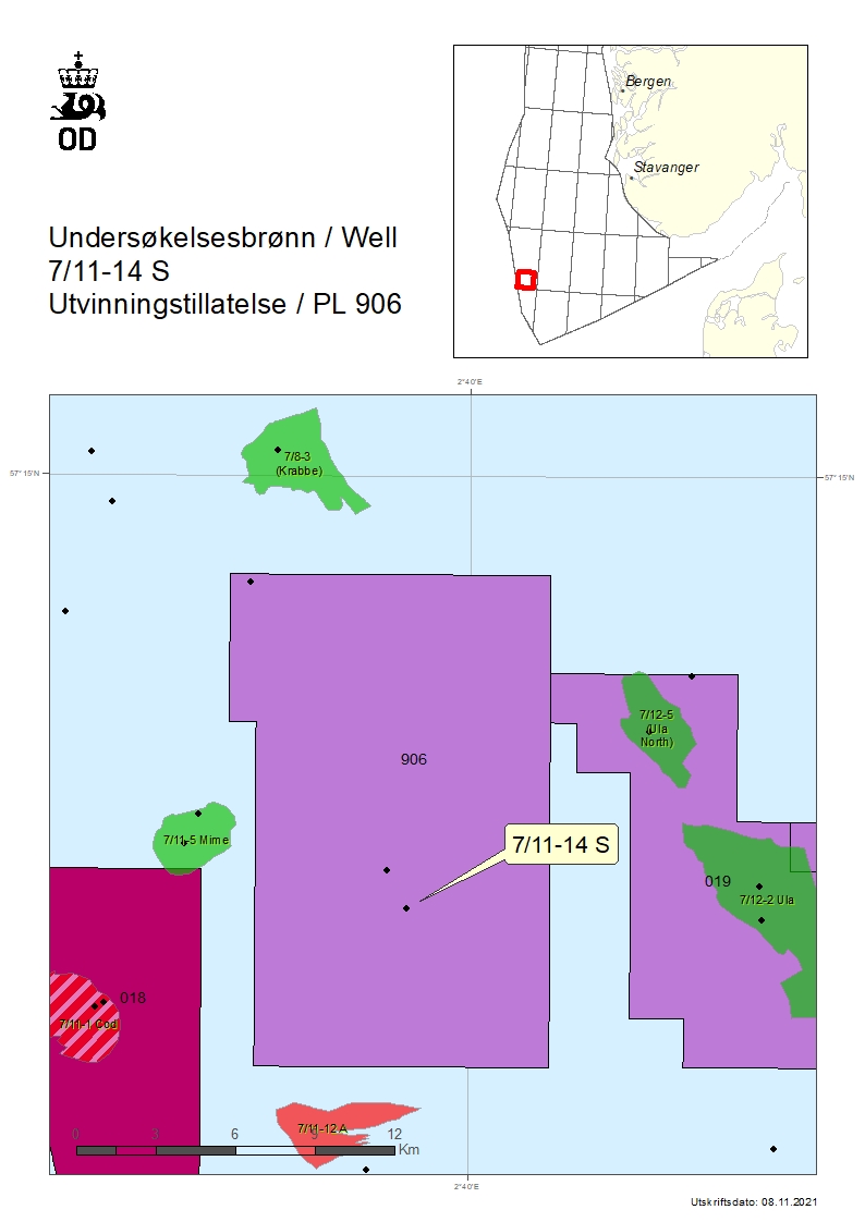 Map showing the location of well 7/11-14 S