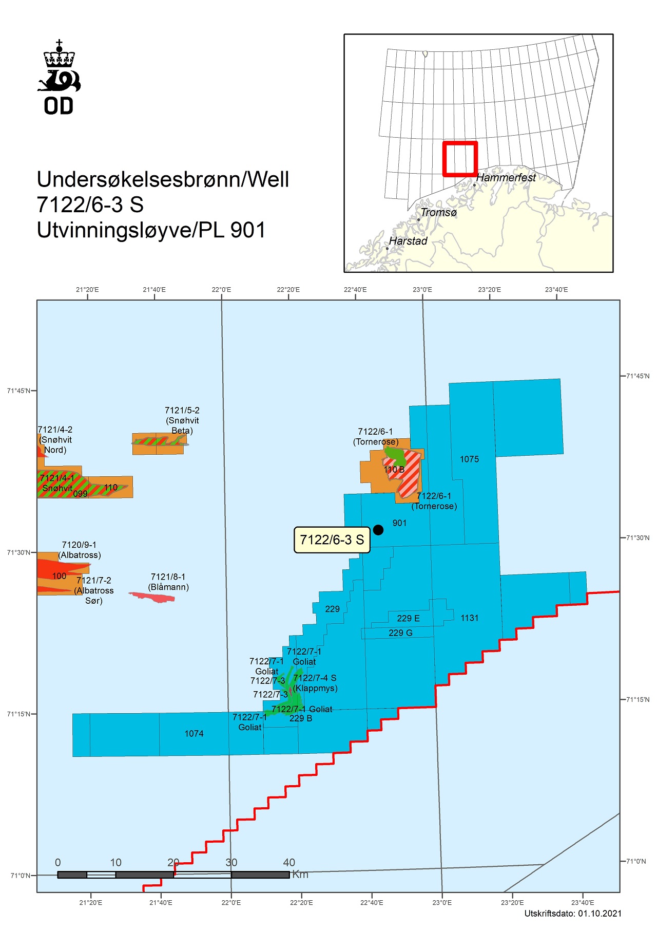 Map showing the location of well 7122/6-3 S.