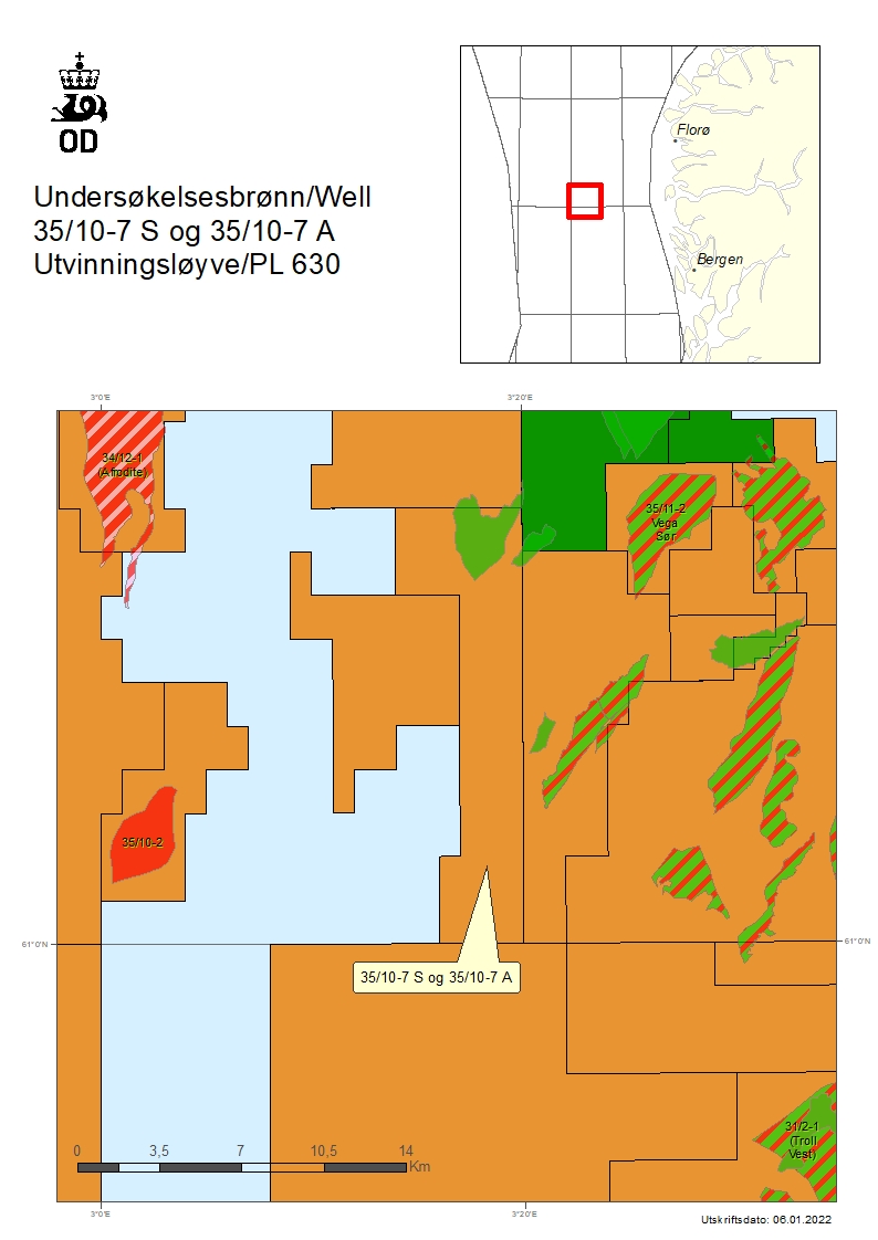 Map showing the location of wells 35/10-7-S og A.