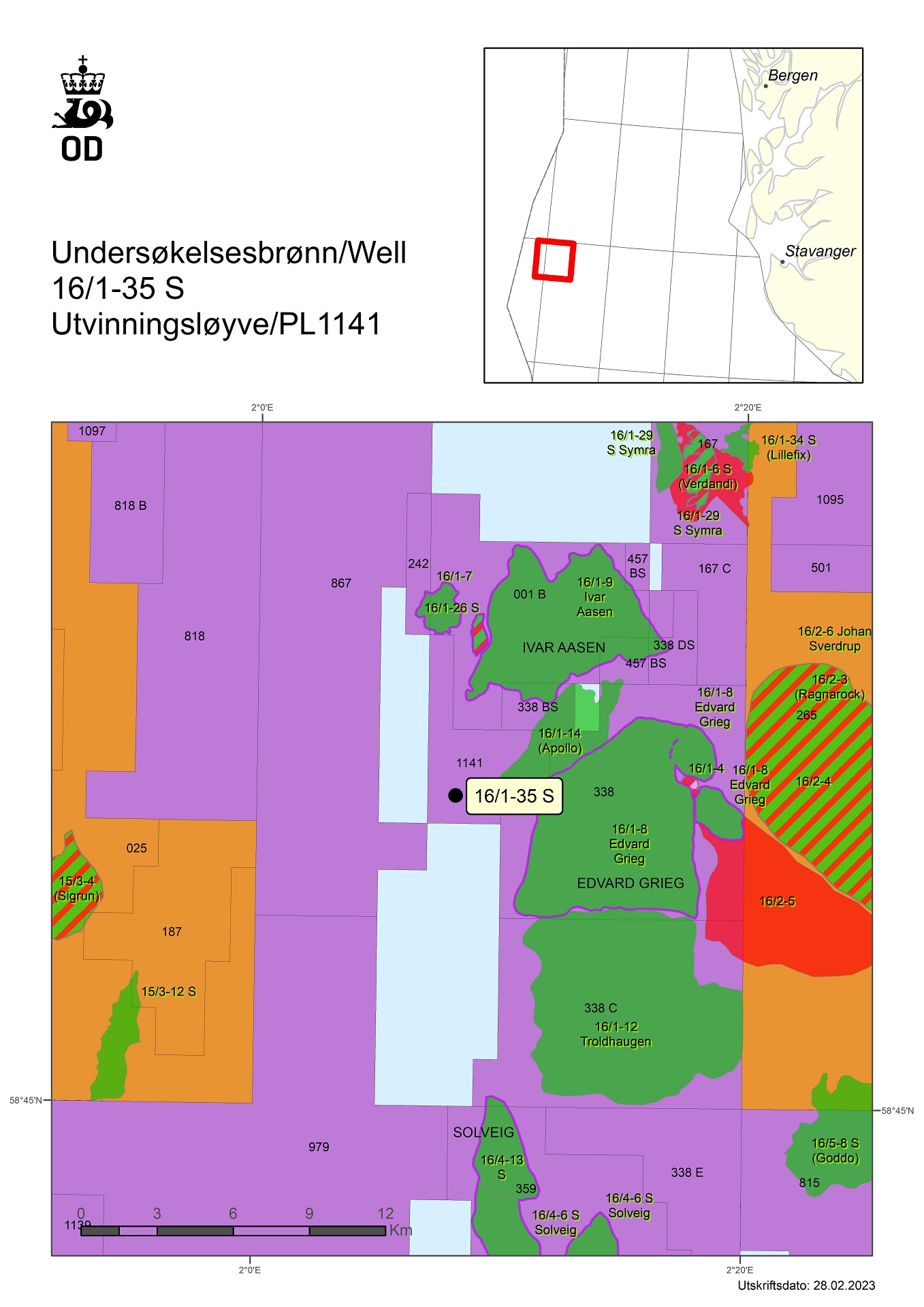 Map showing the location of well 16/1-35 S.