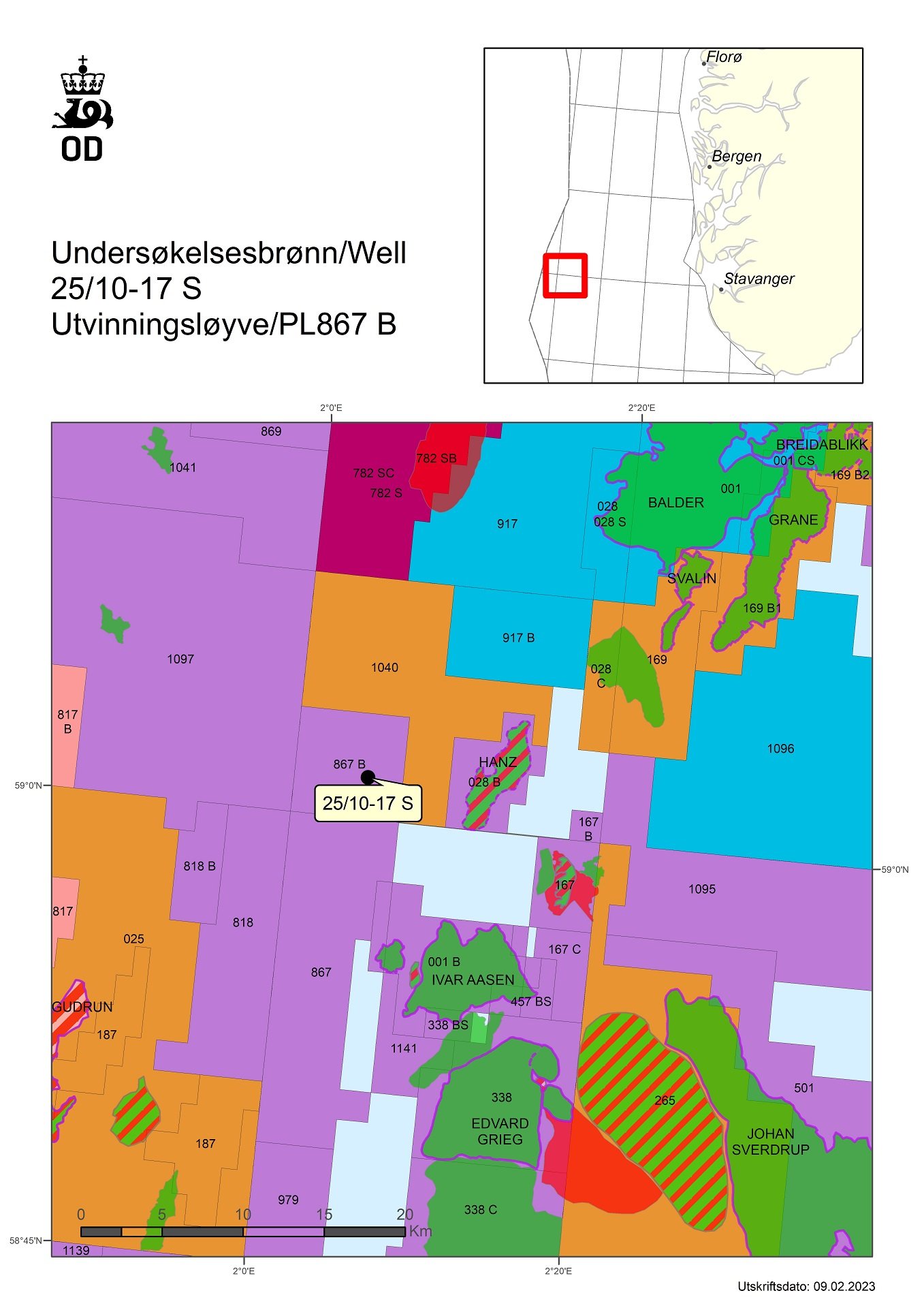 Map showing the location of well 25/10-17 S