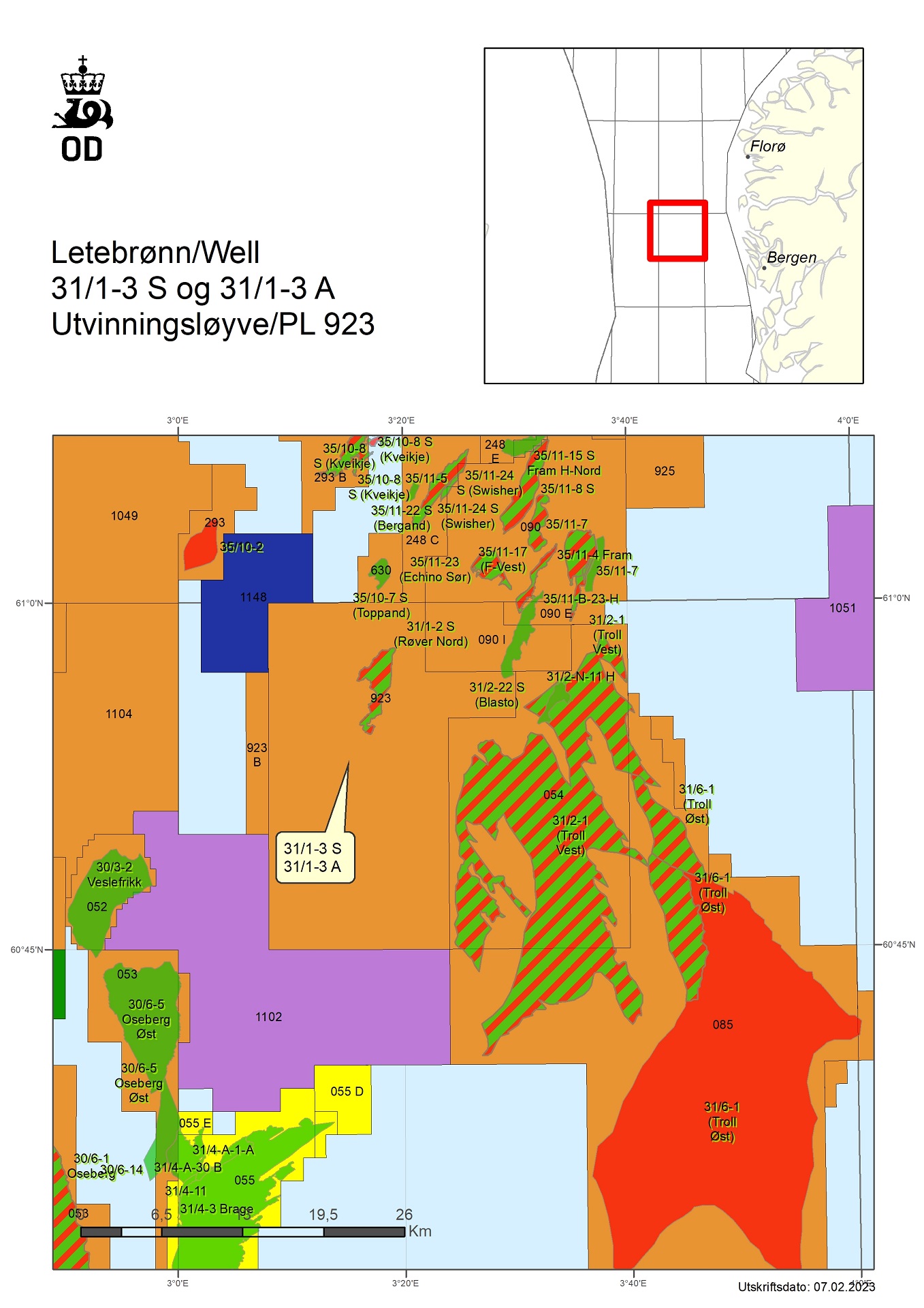 Map showing the location of well 31/1-3 S and 31/1-3 A