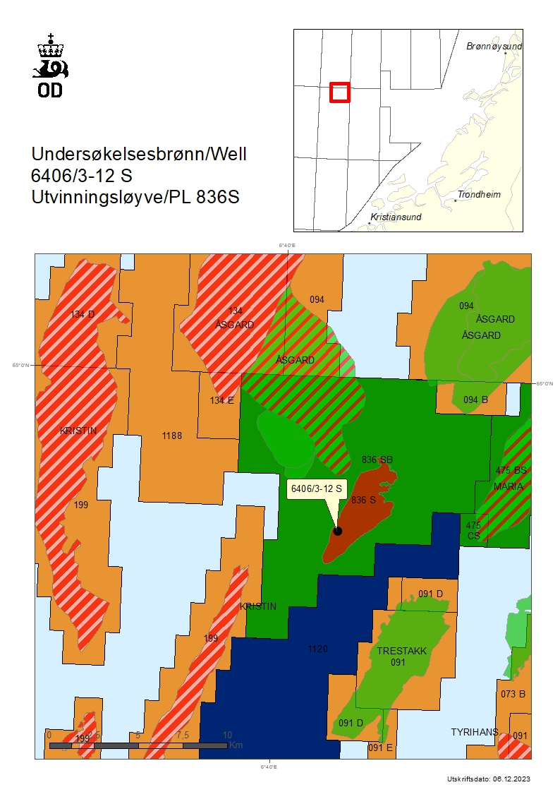 Map showing the location of well 6406/3-12 S