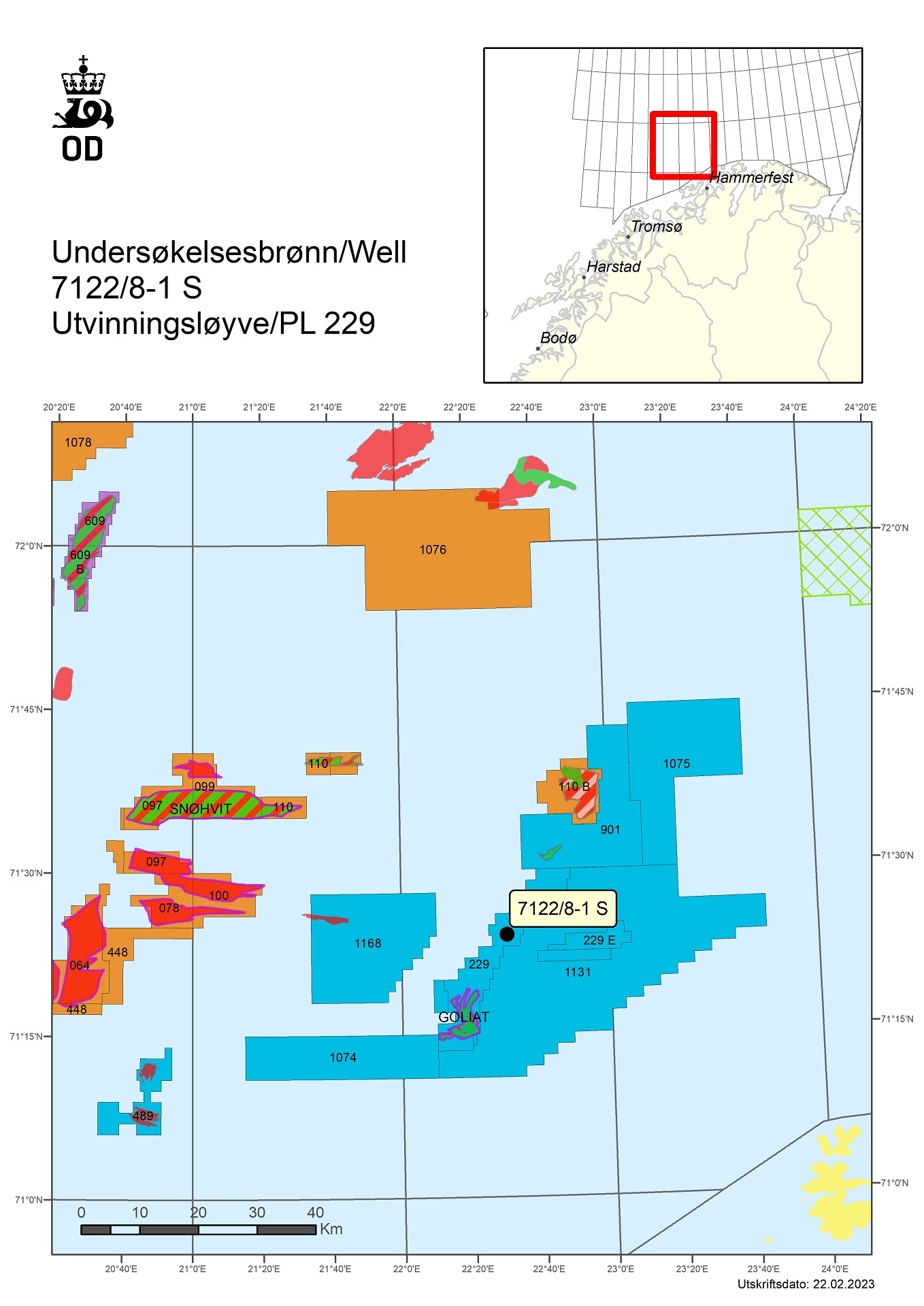 Kart som viser hvor brønn 7122/8-1 S er lokalisert.