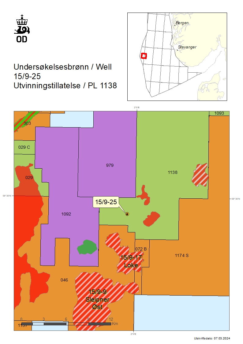 Kart som viser hvor brønn 15/9-25 er lokalisert.