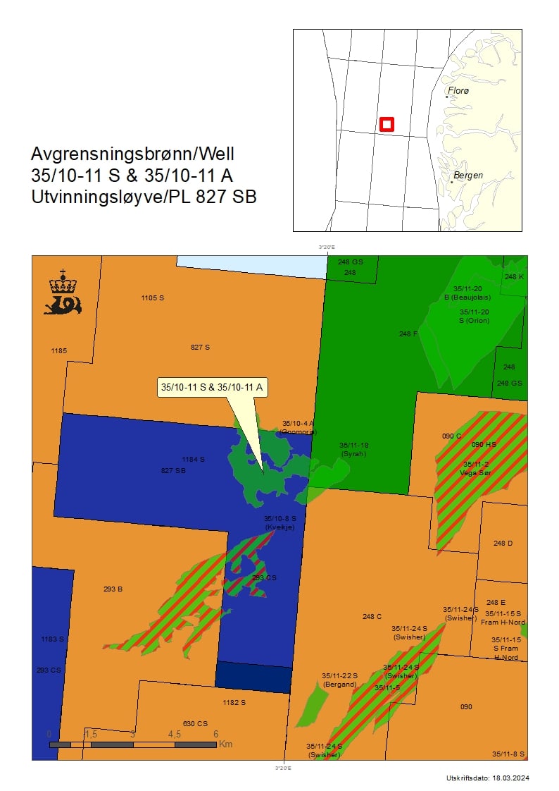 Map showing the location of well 35/10-11 S and 35/10-11 A.