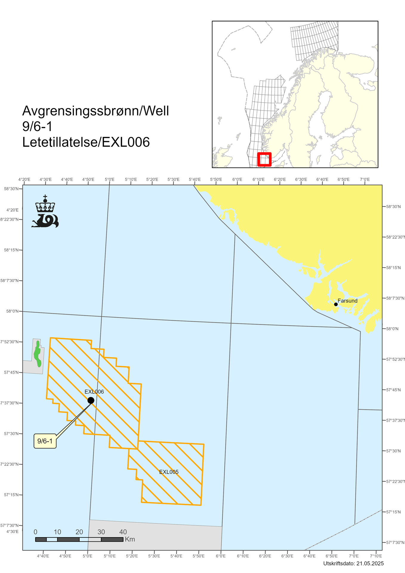 Kart som viser hvor brønn 9/6-1 er lokalisert.