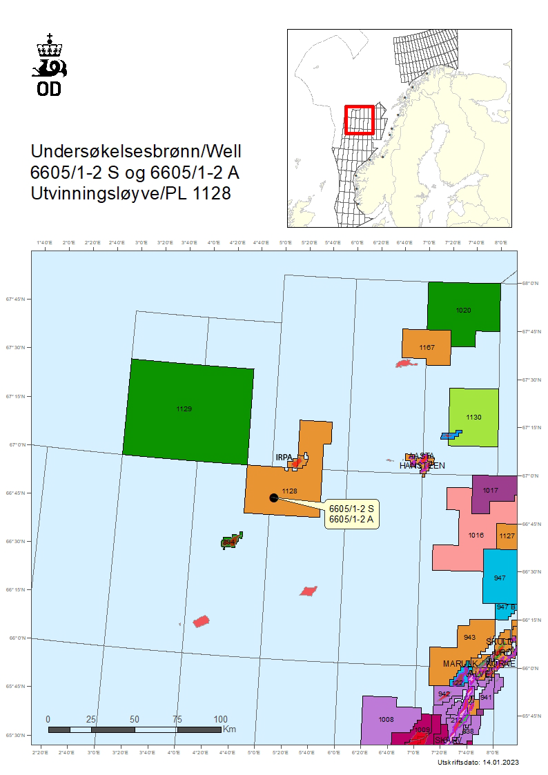 Kart over Aasta Hansteen-feltet i Norskehavet – 6605/1-2 S og 6605/1-2 A