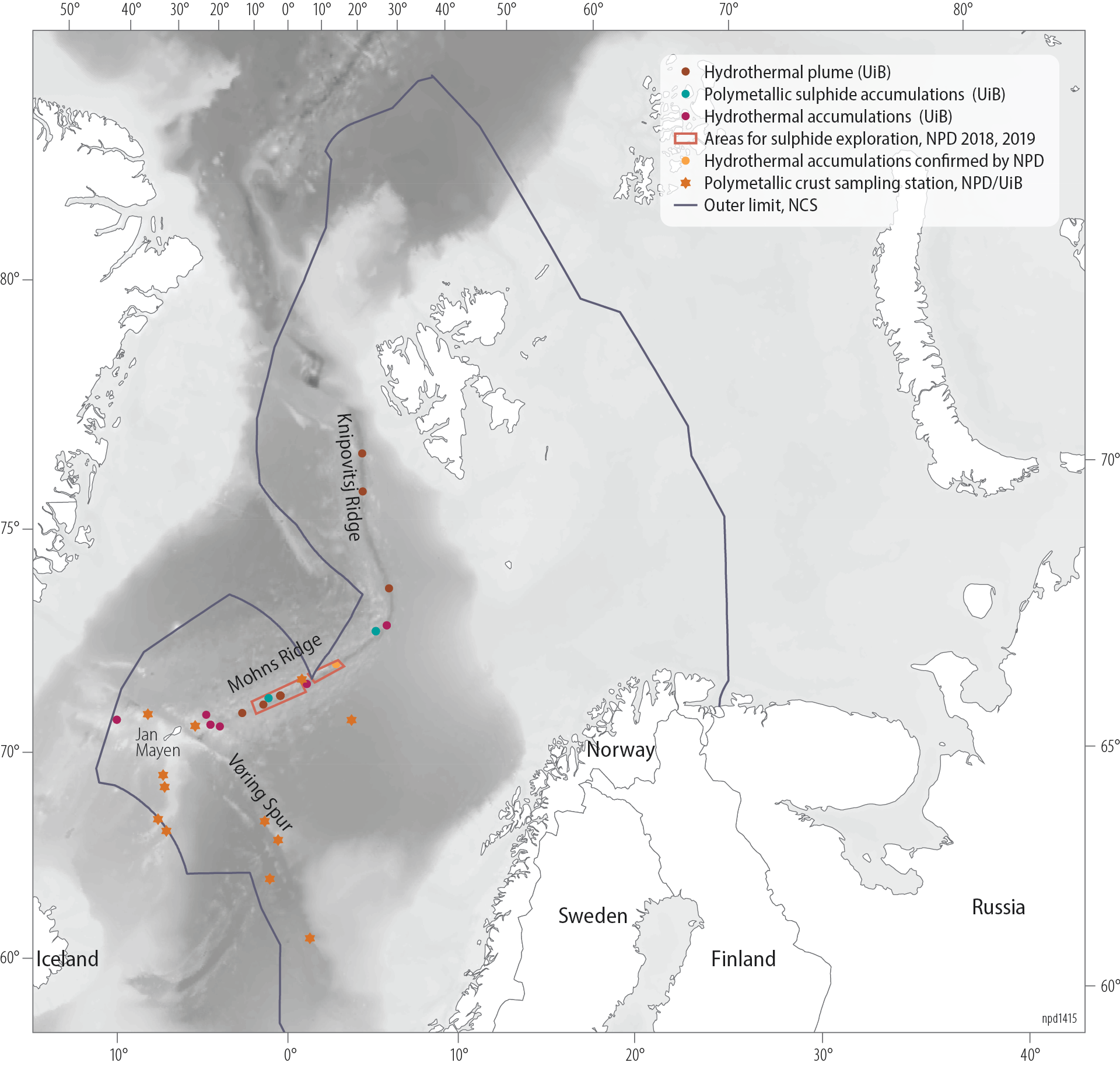 Overview of exploration for seabed minerals in the deep NCS by academics and the NPD. 