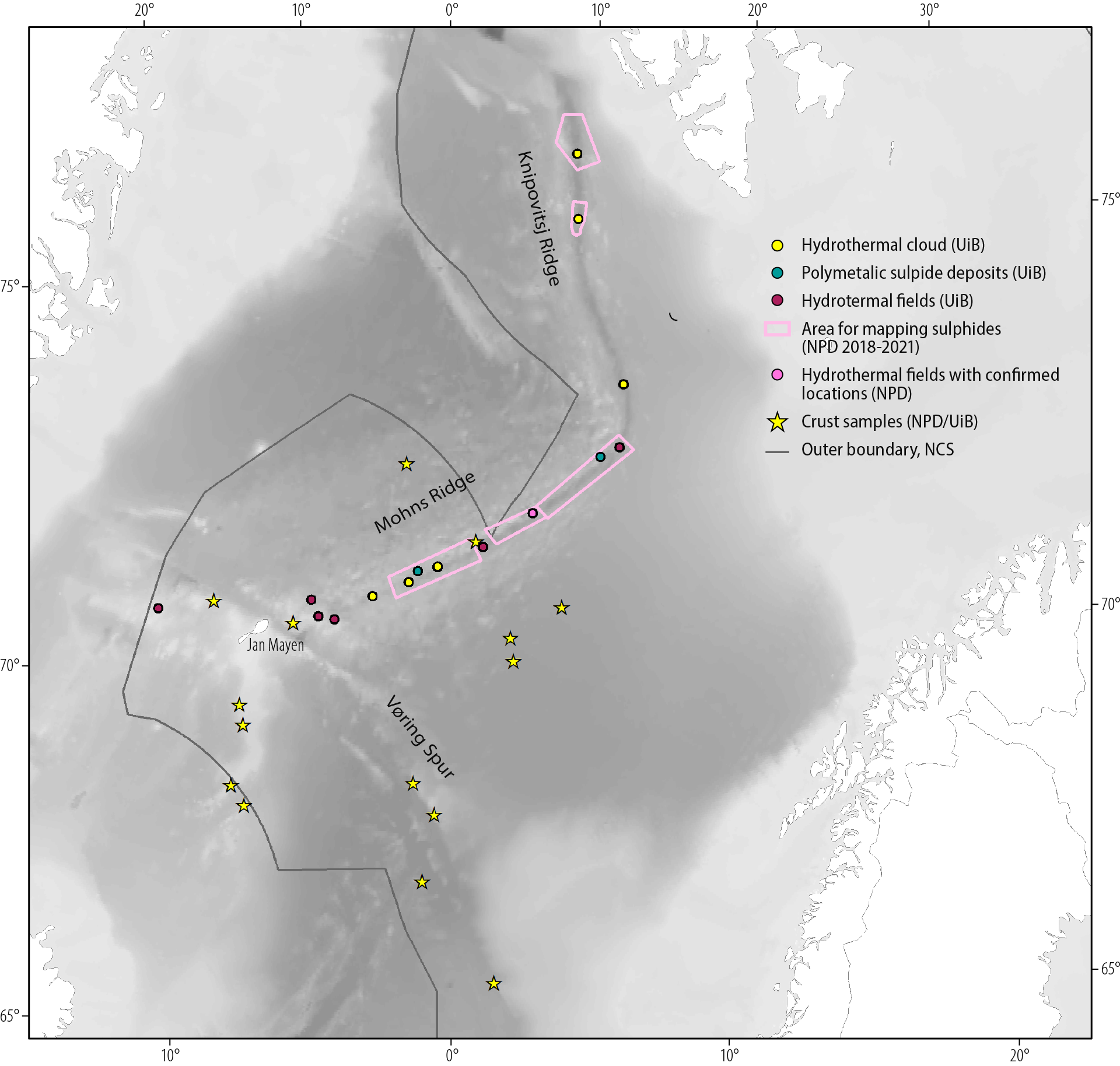 igure 5.4 Areas investigated for seabed minerals.